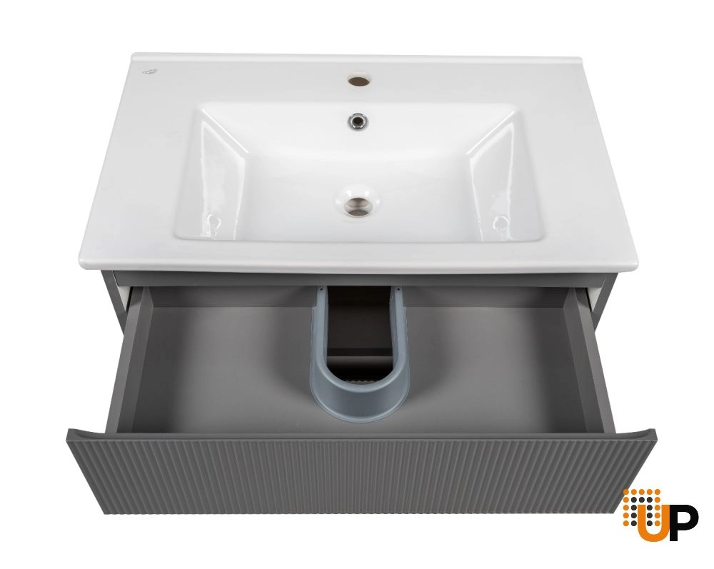 Modern Wall-Mount Bathroom Vanity with Washbasin | Edison Gray Matte Collection | Non-Toxic Fire-Resistant MDF photo#6