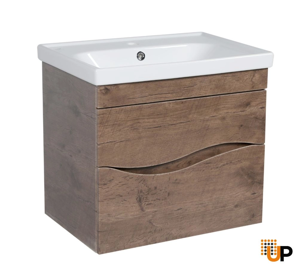 Modern Wall-Mount Bathroom Vanity with Washbasin | Wave Rosewood Collection | Non-Toxic Fire-Resistant MDF-26" photo#1