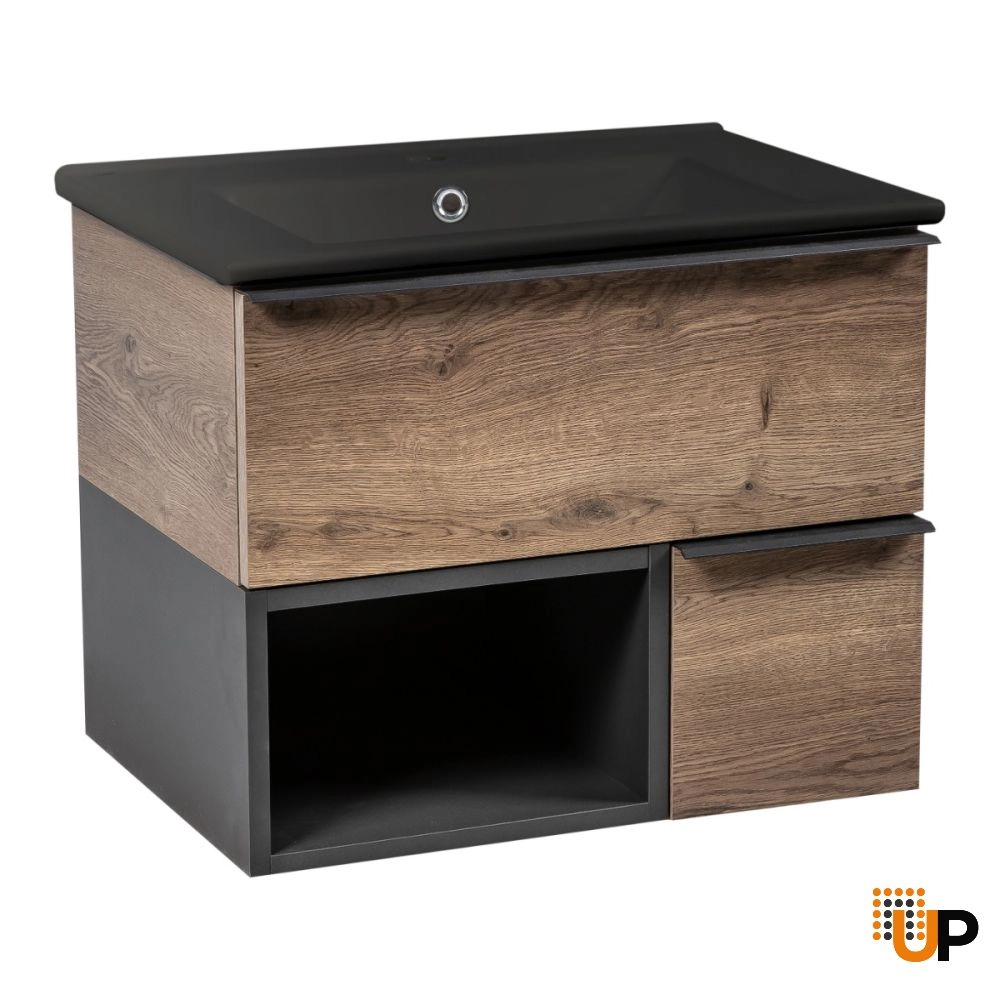 Modern Wall-Mount Bathroom Vanity with Black Washbasin | Monroe Antracite Alicante Collection | Non-Toxic Fire-Resistant MDF-30" photo#1