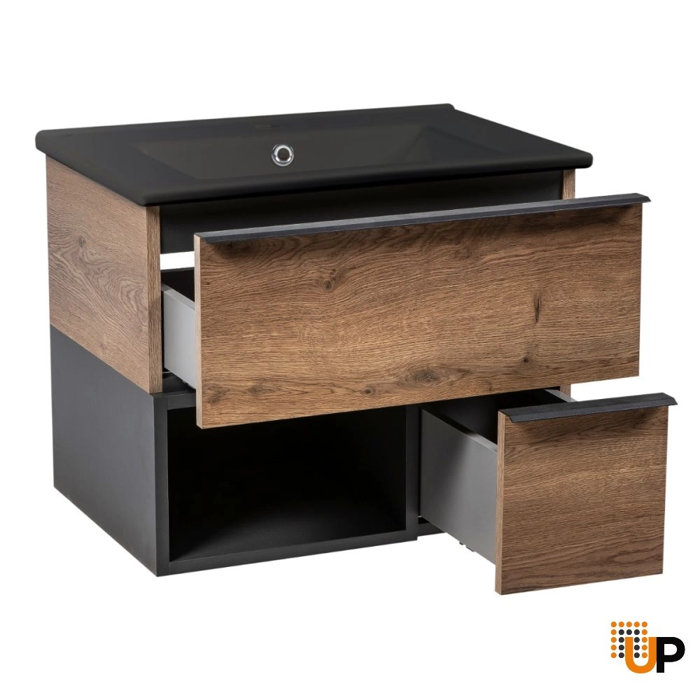 Modern Wall-Mount Bathroom Vanity with Black Washbasin | Monroe Antracite Alicante Collection | Non-Toxic Fire-Resistant MDF photo#2