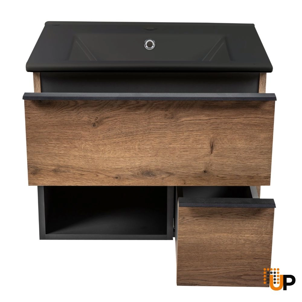 Modern Wall-Mount Bathroom Vanity with Black Washbasin | Monroe Antracite Alicante Collection | Non-Toxic Fire-Resistant MDF photo#3