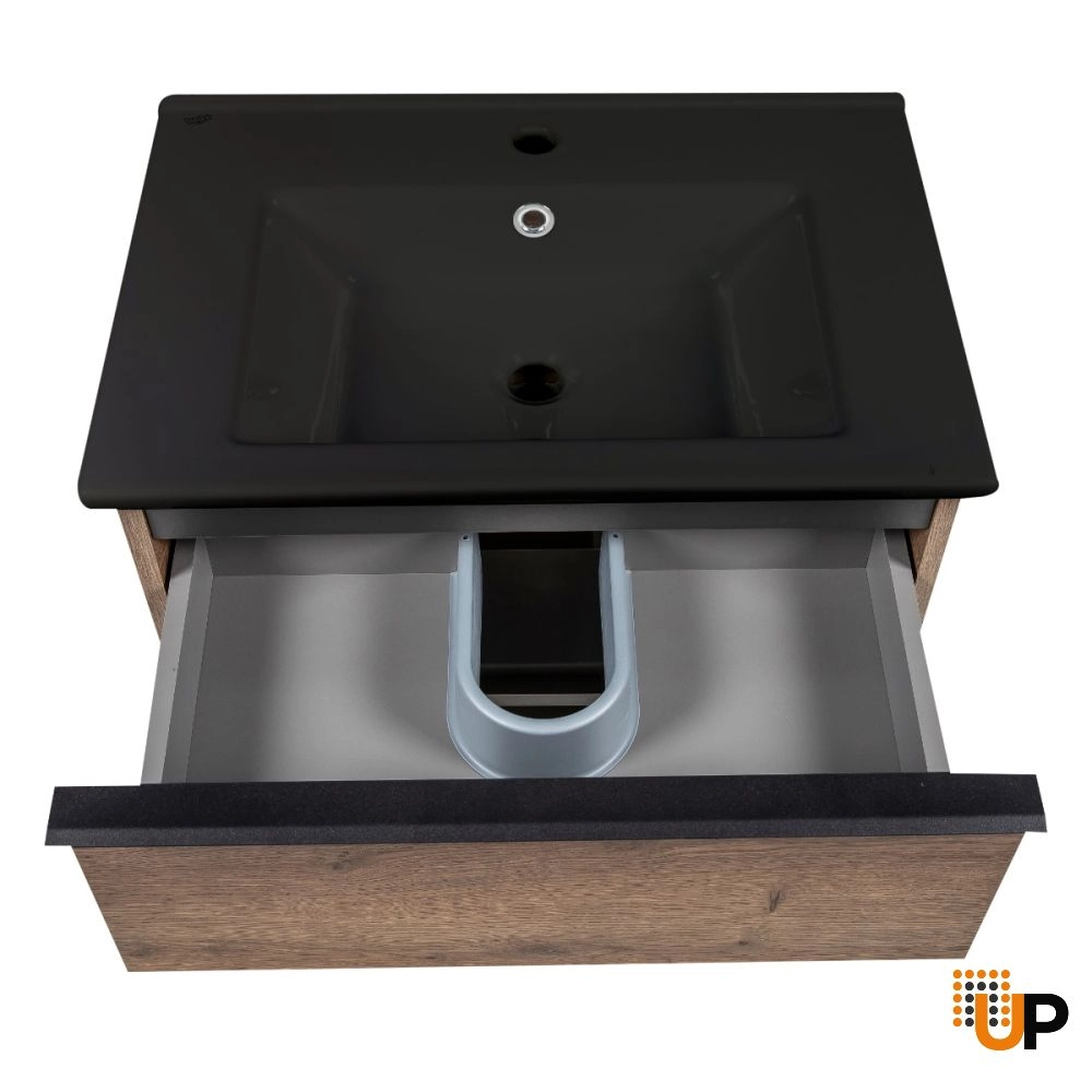 Modern Wall-Mount Bathroom Vanity with Black Washbasin | Monroe Antracite Alicante Collection | Non-Toxic Fire-Resistant MDF-30" photo#5