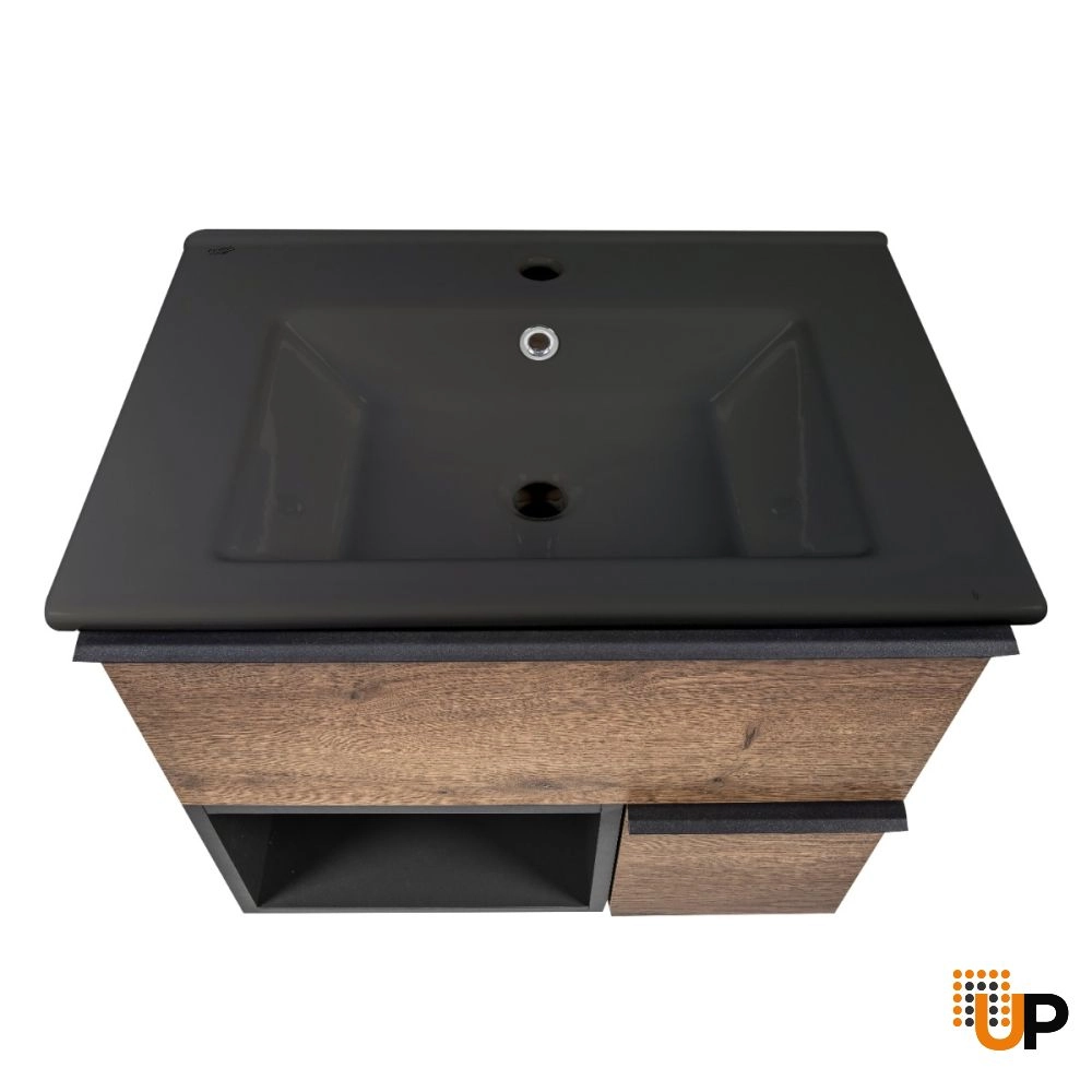 Modern Wall-Mount Bathroom Vanity with Black Washbasin | Monroe Antracite Alicante Collection | Non-Toxic Fire-Resistant MDF photo#6