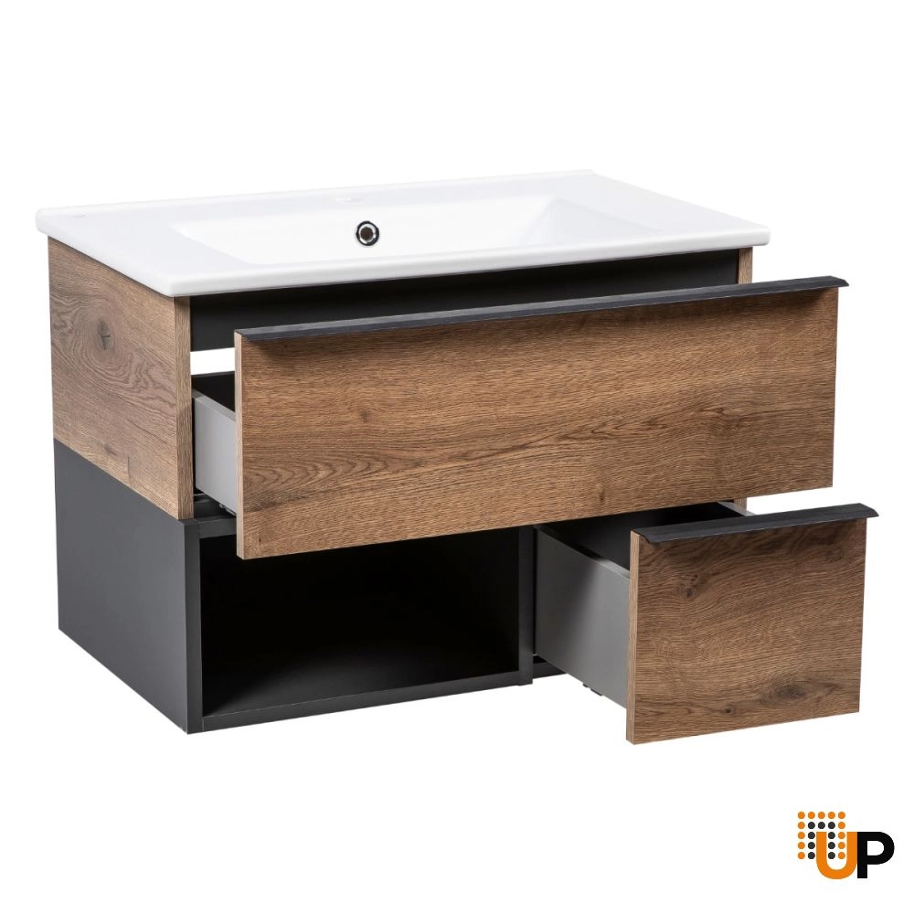 Modern Wall-Mount Bathroom Vanity with Washbasin | Monroe Antracite Alicante Collection | Non-Toxic Fire-Resistant MDF photo#3
