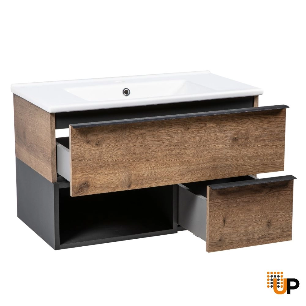 Modern Wall-Mount Bathroom Vanity with Washbasin | Monroe Antracite Alicante Collection | Non-Toxic Fire-Resistant MDF-34" photo#3