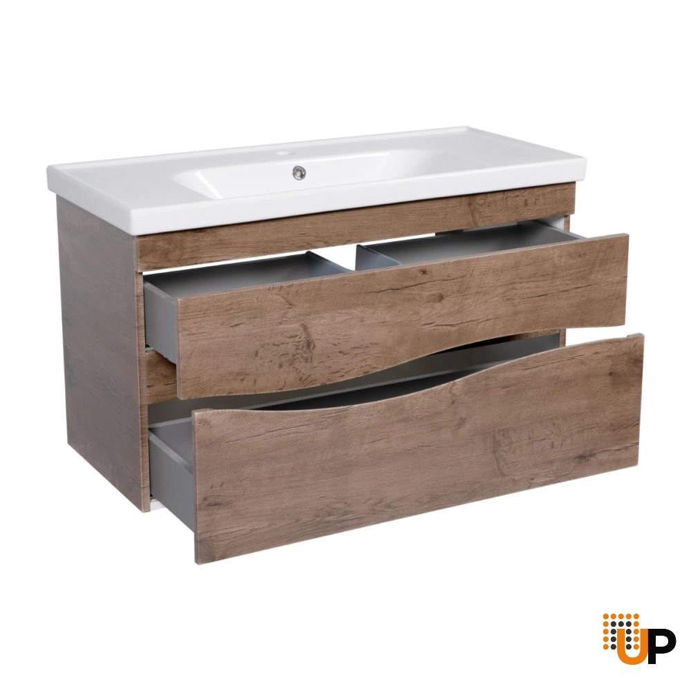 Modern Wall-Mounted Bathroom Vanity with Washbasin | Wave Rosewood Collection | Non-Toxic Fire-Resistant MDF-40" photo#3