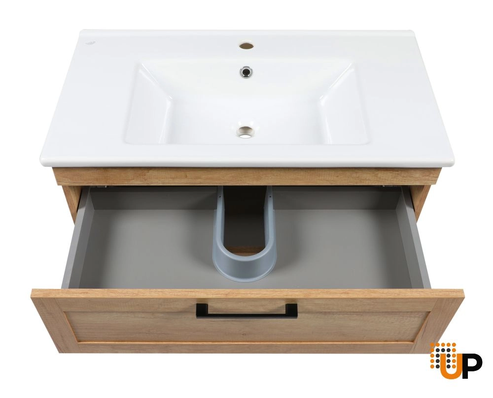 Modern Wall-Mounted Bathroom Vanity with Washbasin | Palm Beach Teak Natural Collection | Non-Toxic Fire-Resistant MDF-34" photo#5
