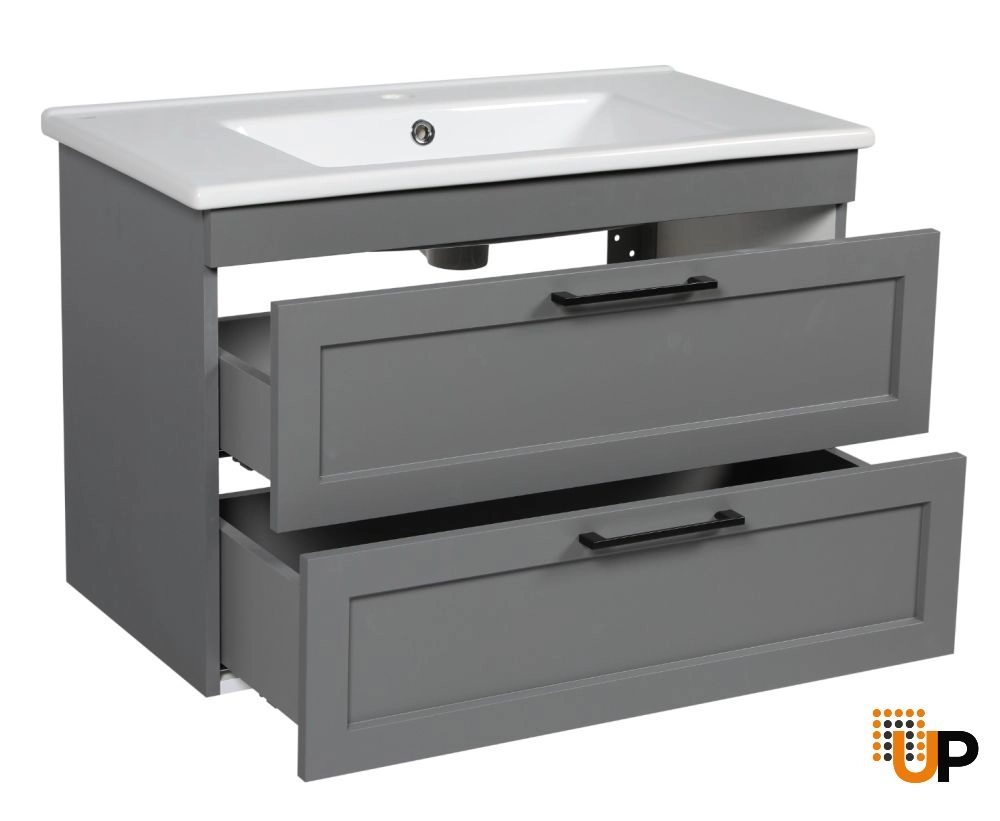 Modern Wall-Mount Bathroom Vanity with Washbasin | Palm Beach Gray Matte Collection | Non-Toxic Fire-Resistant MDF-26" photo#3