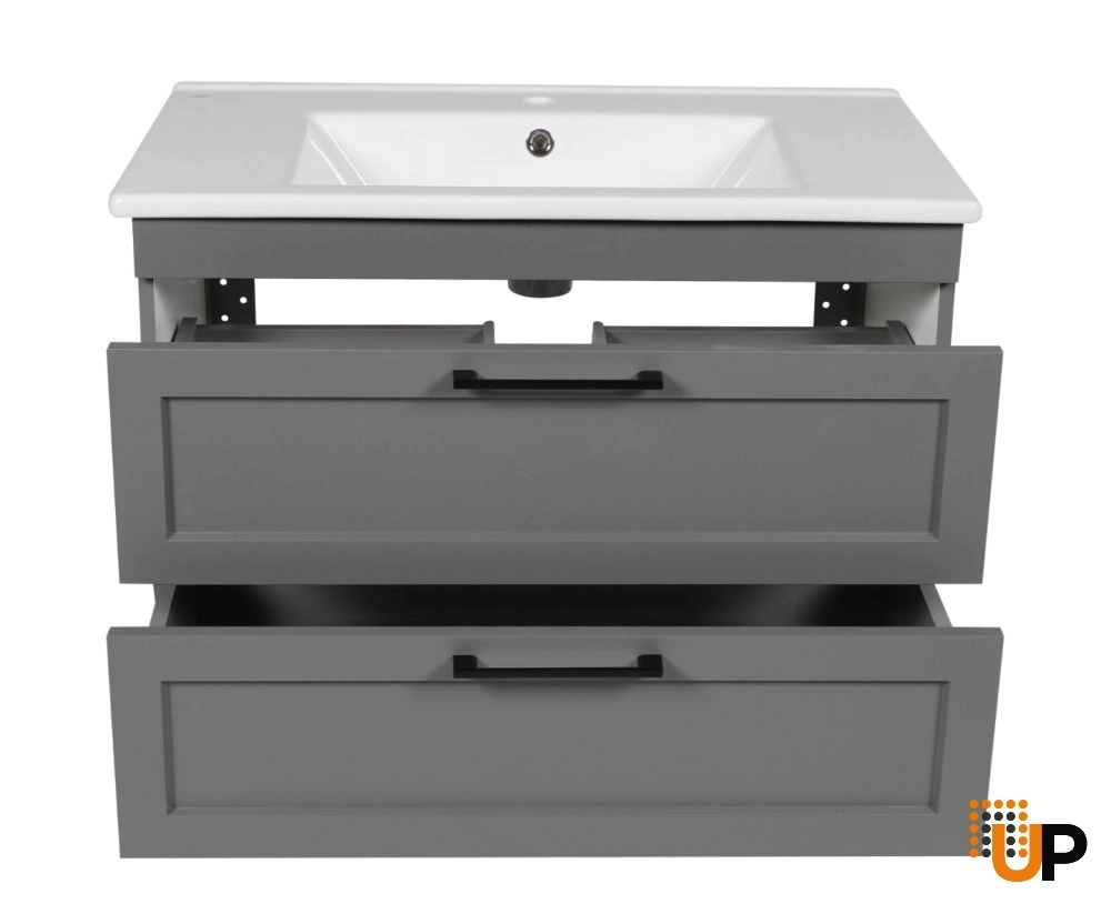 Modern Wall-Mount Bathroom Vanity with Washbasin | Palm Beach Gray Matte Collection | Non-Toxic Fire-Resistant MDF-26" photo#4