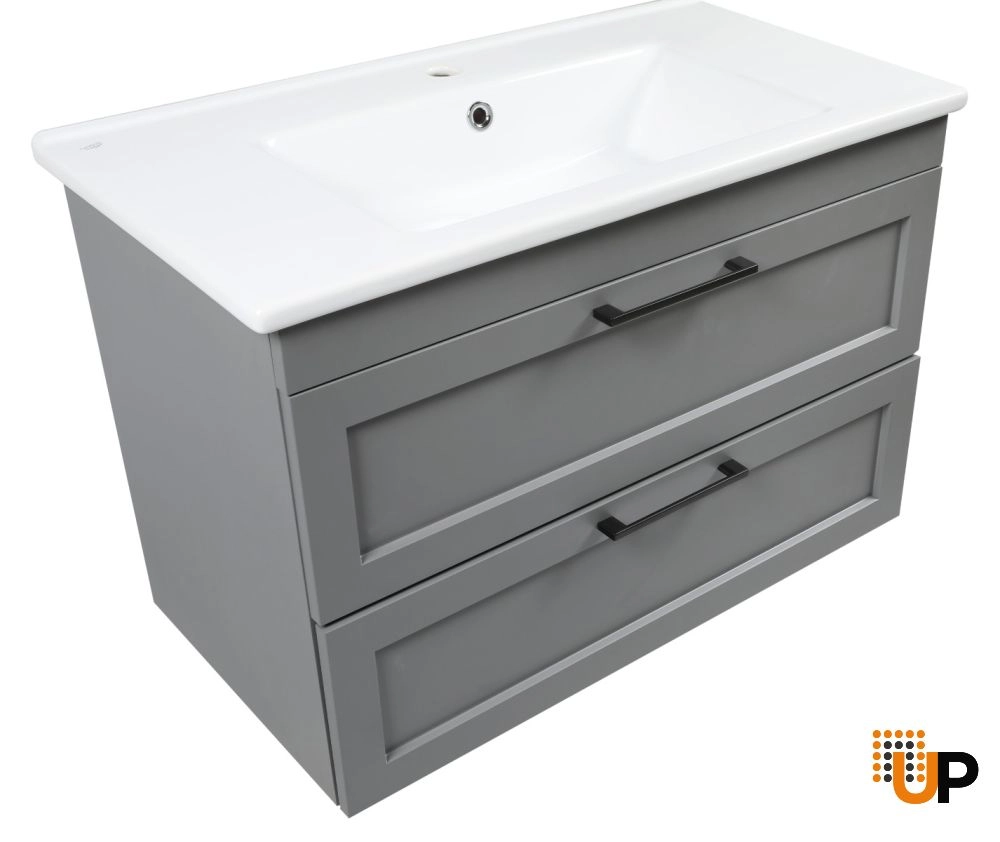 Modern Wall-Mount Bathroom Vanity with Washbasin | Palm Beach Gray Matte Collection | Non-Toxic Fire-Resistant MDF-26" photo#5