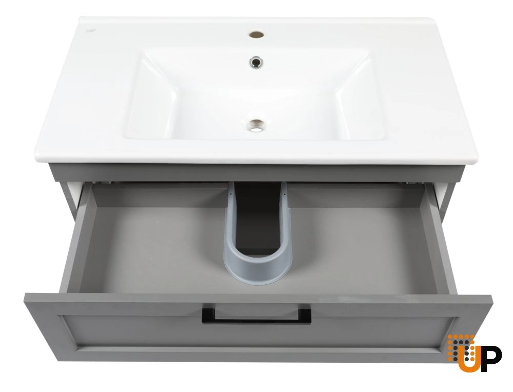 Modern Wall-Mount Bathroom Vanity with Washbasin | Palm Beach Gray Matte Collection | Non-Toxic Fire-Resistant MDF-26" photo#7