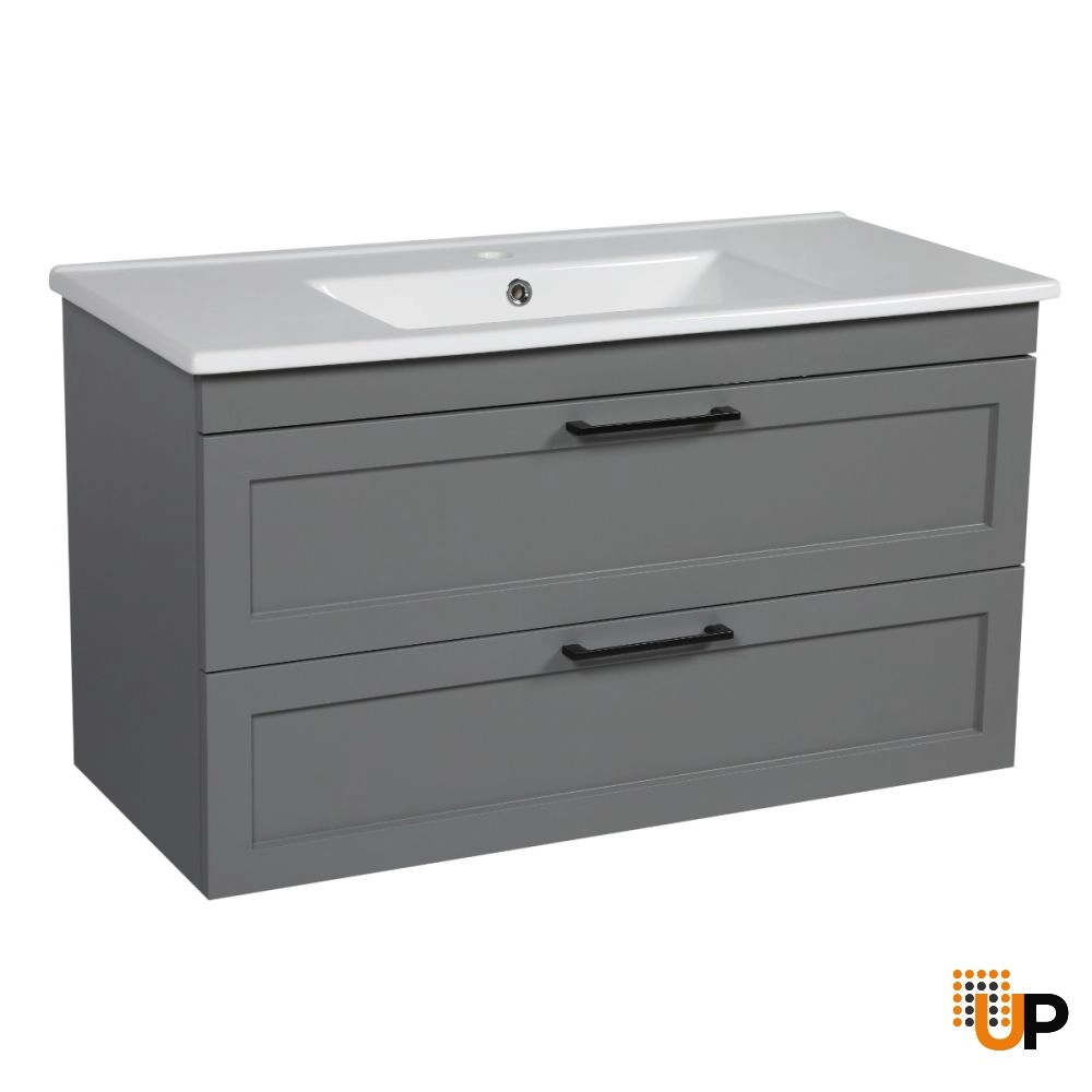 Modern Wall-Mount Bathroom Vanity with Washbasin | Palm Beach Gray Matte Collection | Non-Toxic Fire-Resistant MDF-26" photo#1