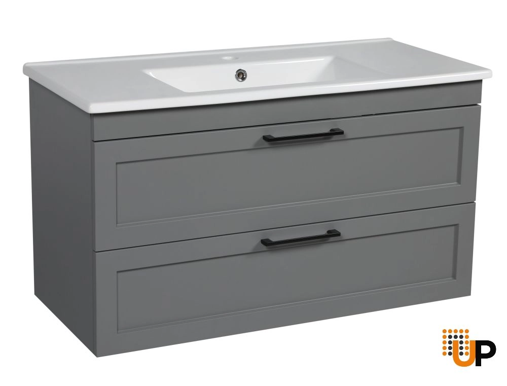 Modern Wall-Mounted Bathroom Vanity with Washbasin | Palm Beach Gray Matte Collection | Non-Toxic Fire-Resistant MDF-40" photo#1