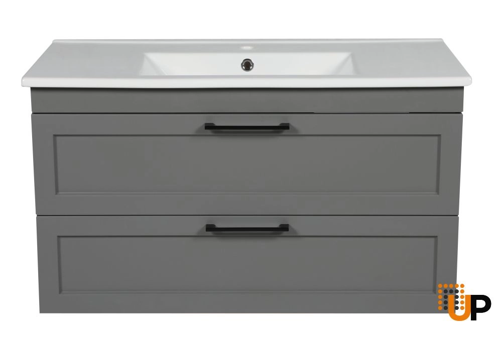 Modern Wall-Mounted Bathroom Vanity with Washbasin | Palm Beach Gray Matte Collection | Non-Toxic Fire-Resistant MDF-40" photo#5