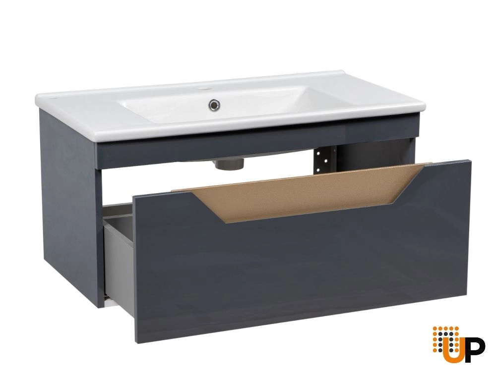 Modern Wall-Mount Bathroom Vanity with Washbasin | Troy Graphite Collection | Non-Toxic Fire-Resistant MDF-34" photo#3