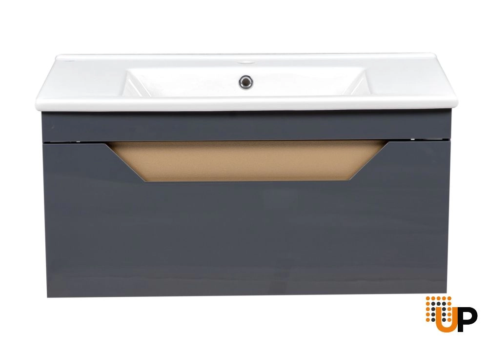 Modern Wall-Mount Bathroom Vanity with Washbasin | Troy Graphite Collection | Non-Toxic Fire-Resistant MDF-34" photo#5