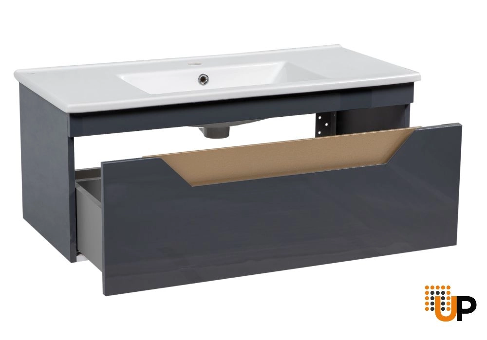 Modern Wall-Mount Bathroom Vanity with Washbasin | Troy Graphite Collection | Non-Toxic Fire-Resistant MDF-40" photo#3