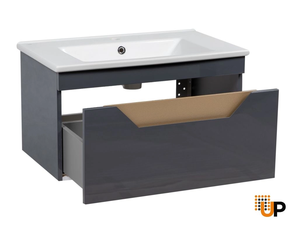 Modern Wall-Mount Bathroom Vanity with Washbasin | Troy Graphite Collection | Non-Toxic Fire-Resistant MDF photo#3