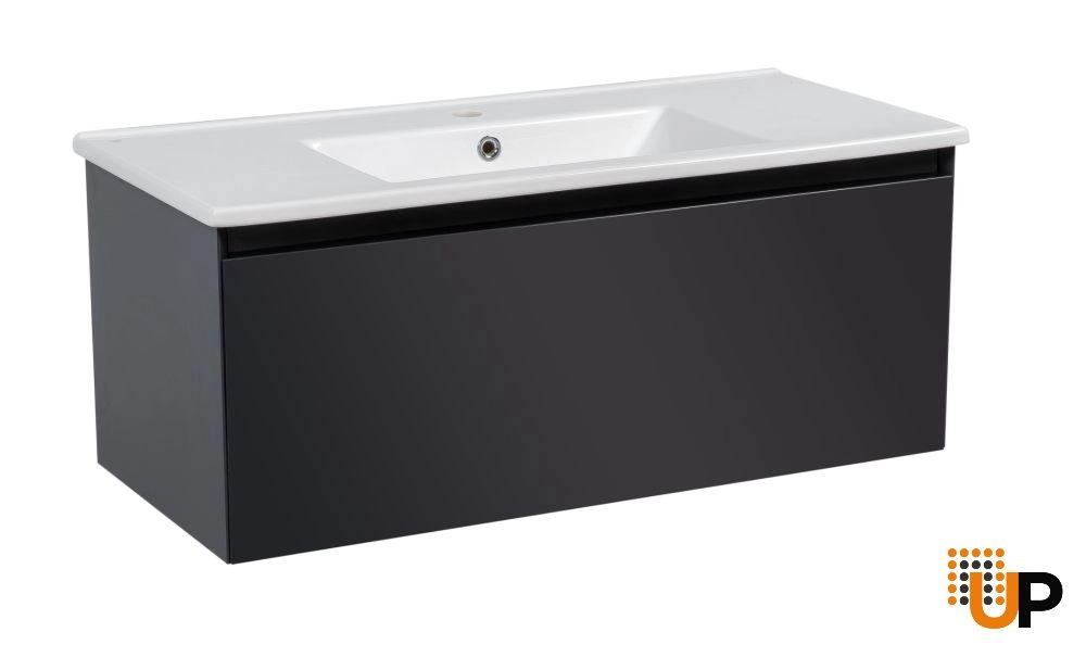Modern Wall-Mount Bathroom Vanity with Washbasin | Magic Antracit Gloss Collection | Non-Toxic Fire-Resistant MDF-40" photo#1
