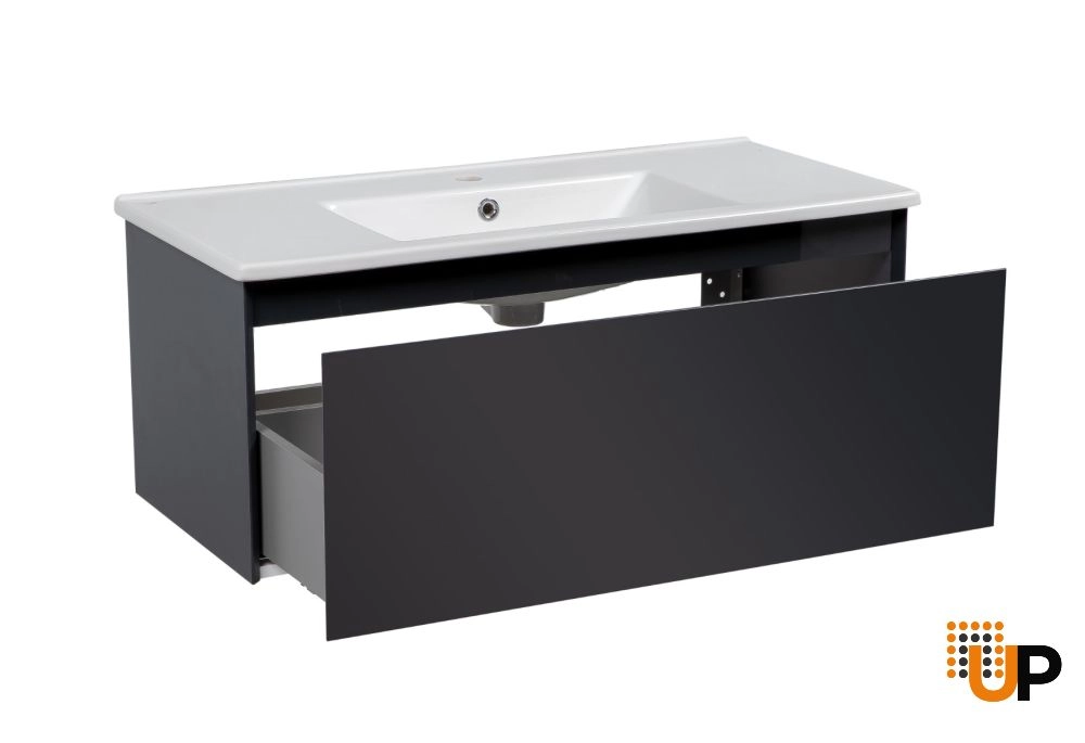 Modern Wall-Mount Bathroom Vanity with Washbasin | Magic Antracit Gloss Collection | Non-Toxic Fire-Resistant MDF-40" photo#3