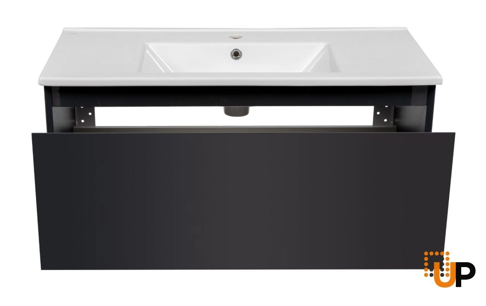 Modern Wall-Mount Bathroom Vanity with Washbasin | Magic Antracit Gloss Collection | Non-Toxic Fire-Resistant MDF-40" photo#4
