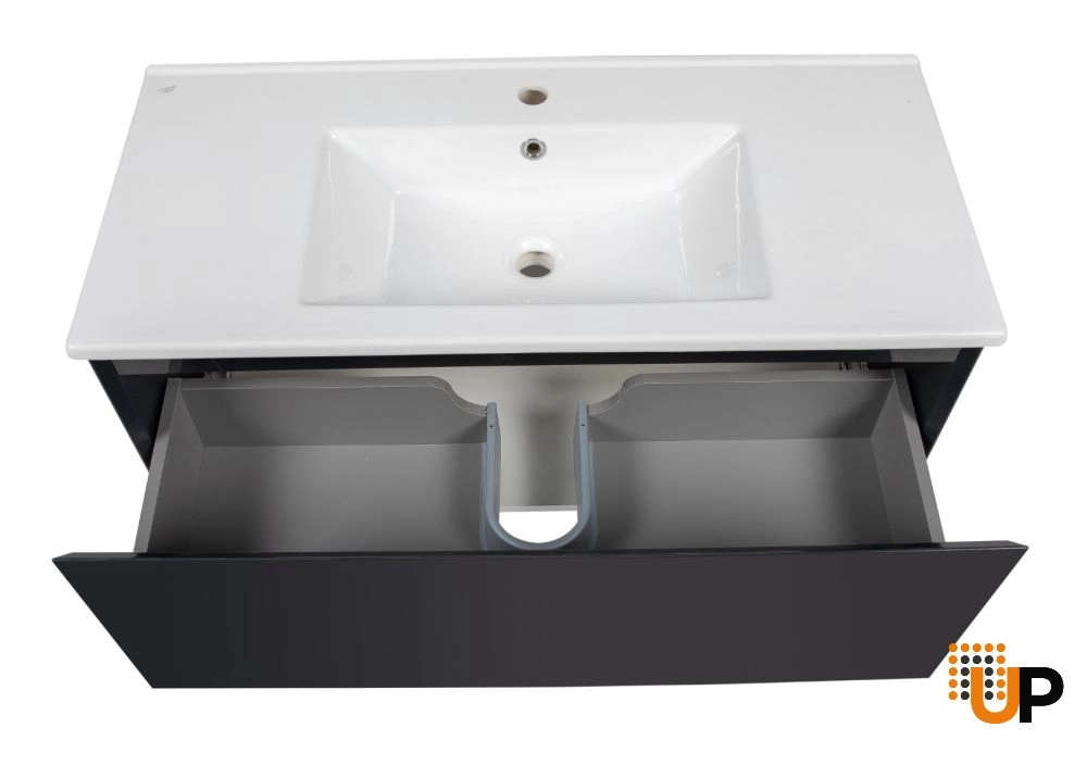 Modern Wall-Mount Bathroom Vanity with Washbasin | Magic Antracit Gloss Collection | Non-Toxic Fire-Resistant MDF-40" photo#6