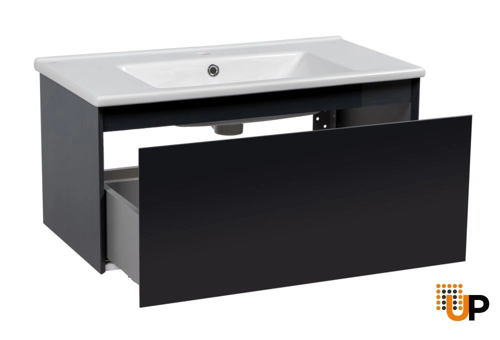 Modern Wall-Mount Bathroom Vanity with Washbasin | Magic Antracit Gloss Collection | Non-Toxic Fire-Resistant MDF-34" photo#3