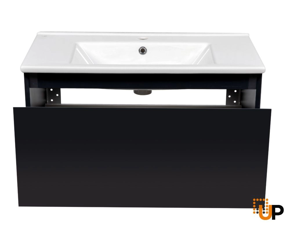 Modern Wall-Mount Bathroom Vanity with Washbasin | Magic Antracit Gloss Collection | Non-Toxic Fire-Resistant MDF-34" photo#4