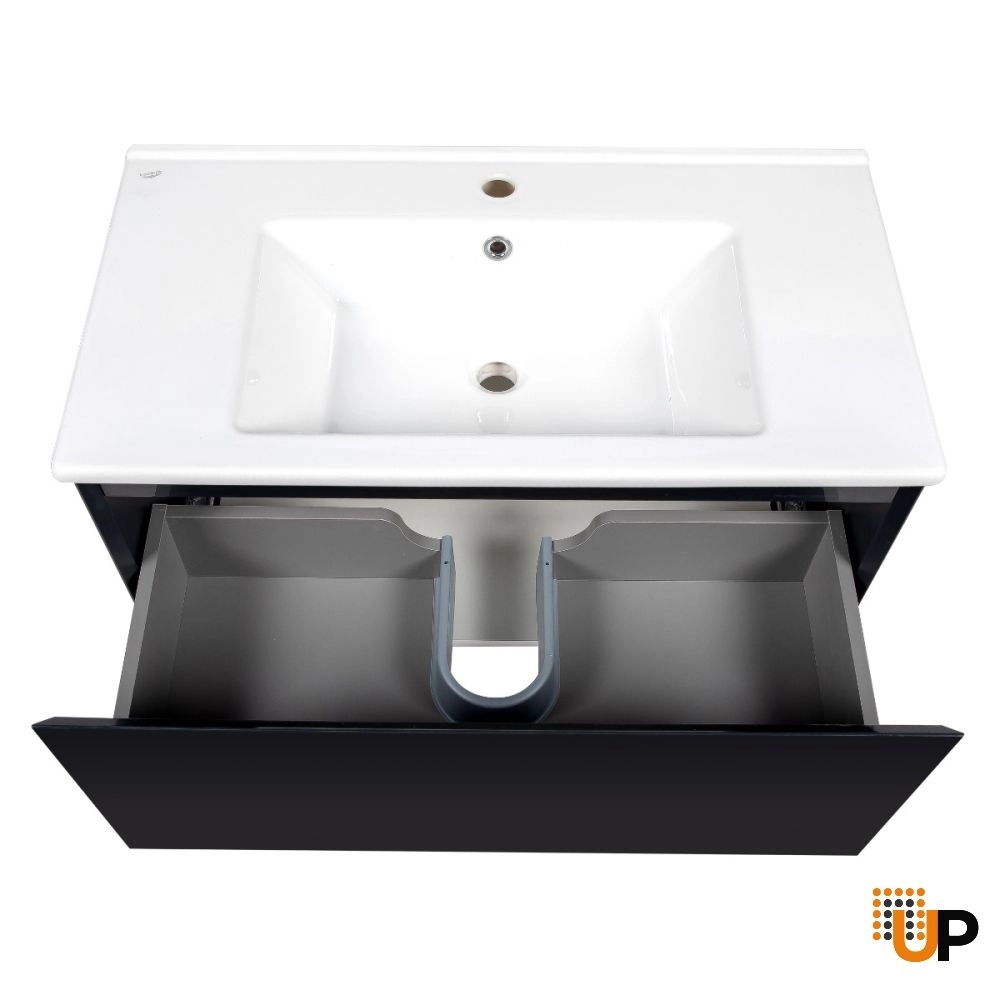 Modern Wall-Mount Bathroom Vanity with Washbasin | Magic Antracit Gloss Collection | Non-Toxic Fire-Resistant MDF-34" photo#6