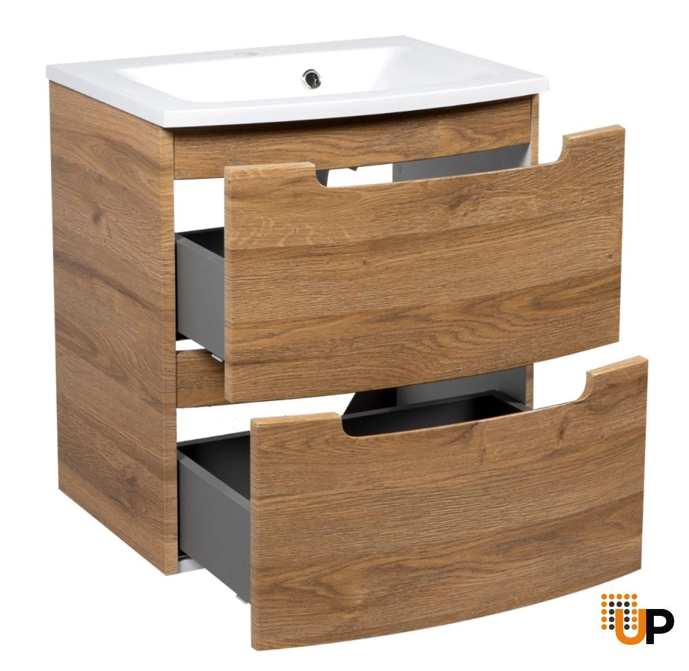 Modern Wall-Mount Bathroom Vanity with Washbasin | Delux Teak Natural Collection | Non-Toxic Fire-Resistant MDF-22,5" photo#3