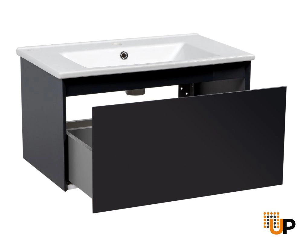 Modern Wall-Mount Bathroom Vanity with Washbasin | Magic Antracit Gloss Collection | Non-Toxic Fire-Resistant MDF photo#3