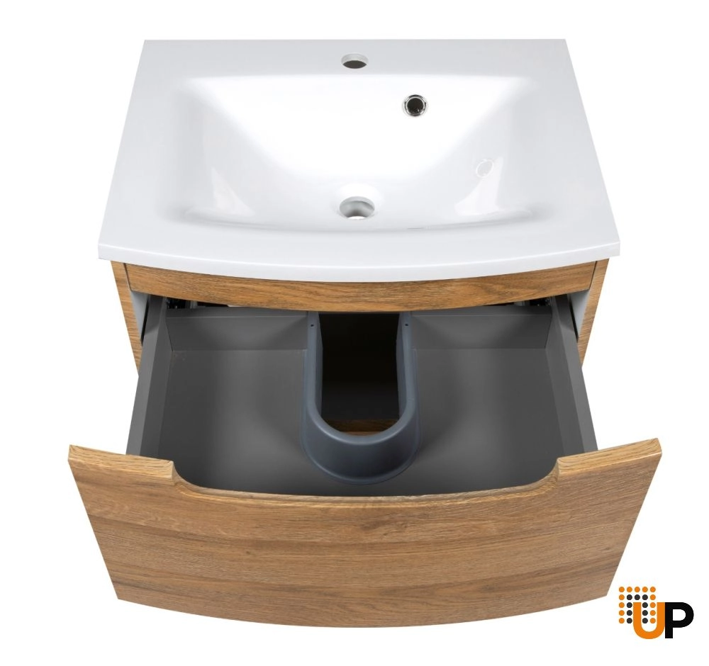 Modern Wall-Mount Bathroom Vanity with Washbasin | Delux Teak Natural Collection | Non-Toxic Fire-Resistant MDF-22,5" photo#5