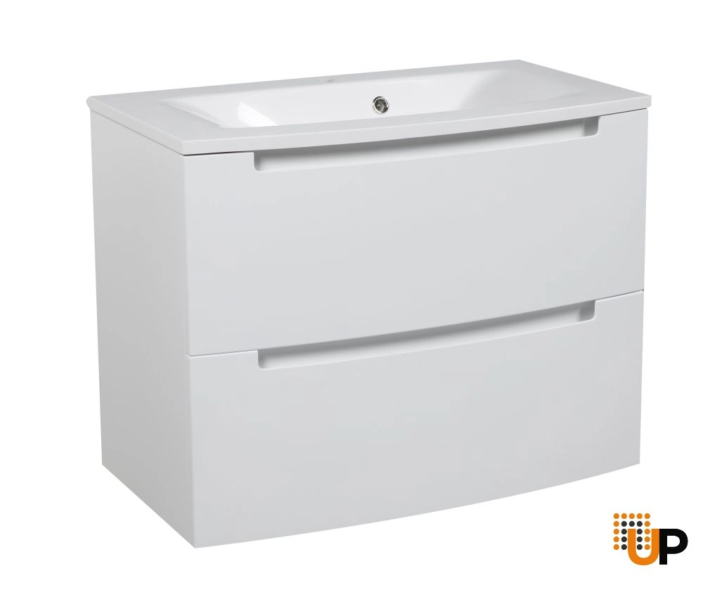 Modern Wall-Mount Bathroom Vanity with Washbasin | Delux White Hight Gloss Collection | Non-Toxic Fire-Resistant MDF-32" photo#1