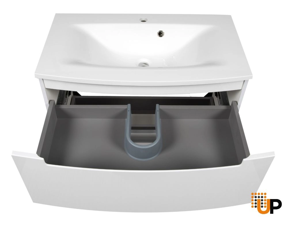 Modern Wall-Mount Bathroom Vanity with Washbasin | Delux White Hight Gloss Collection | Non-Toxic Fire-Resistant MDF-22,5" photo#5