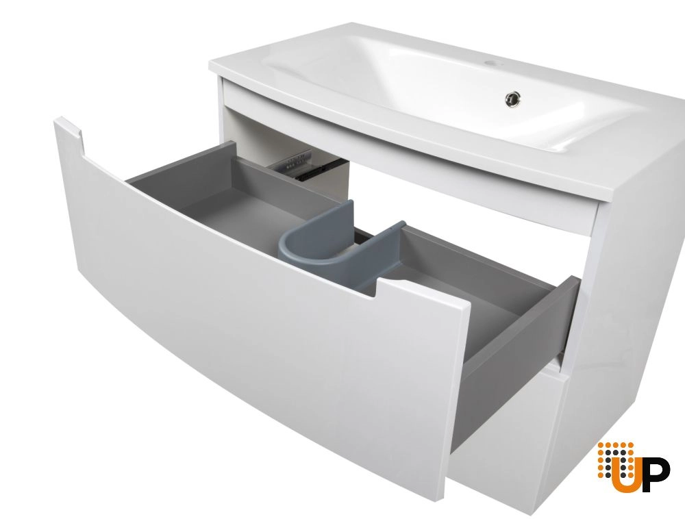 Modern Wall-Mount Bathroom Vanity with Washbasin | Delux White Hight Gloss Collection | Non-Toxic Fire-Resistant MDF-22,5" photo#6