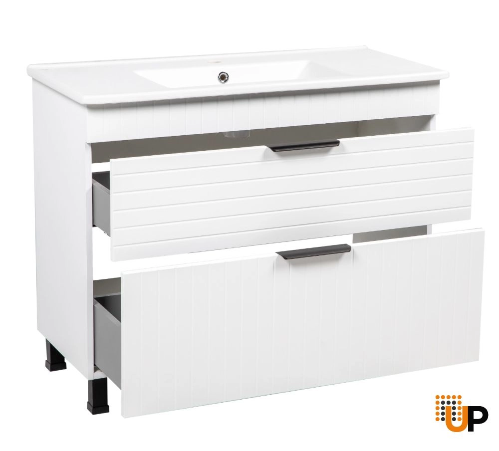 Modern Free Standing Bathroom Vanity with White Washbasin | Trevi White Matte Collection | Non-Toxic Fire-Resistant MDF-40" photo#2