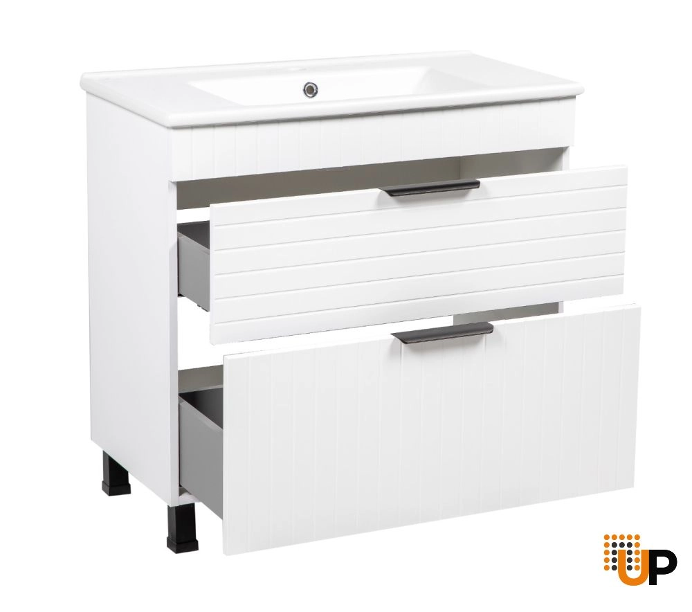Modern Free Standing Bathroom Vanity with White Washbasin | Trevi White Matte Collection | Non-Toxic Fire-Resistant MDF-34" photo#2
