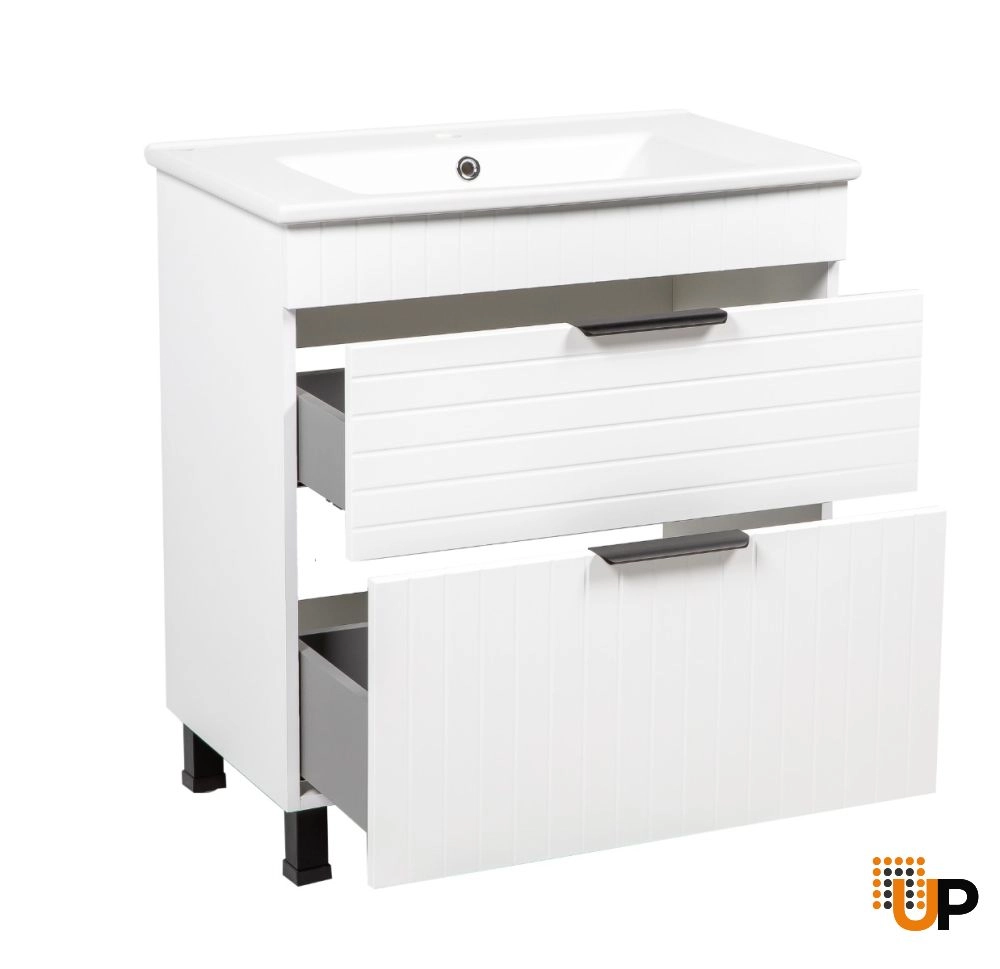 Modern Free Standing Bathroom Vanity with White Washbasin | Trevi White Matte Collection | Non-Toxic Fire-Resistant MDF photo#2
