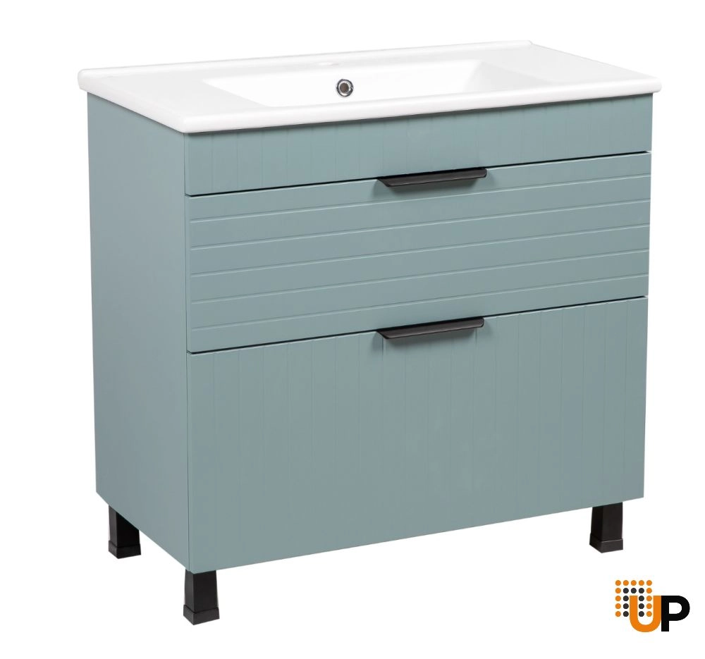 Modern Free Standing Bathroom Vanity with White Washbasin | Trevi Light Green Collection | Non-Toxic Fire-Resistant MDF-40" photo#1