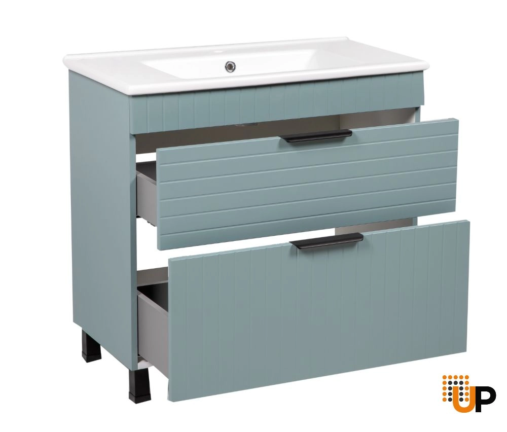 Modern Free Standing Bathroom Vanity with White Washbasin | Trevi Light Green Collection | Non-Toxic Fire-Resistant MDF-40" photo#2