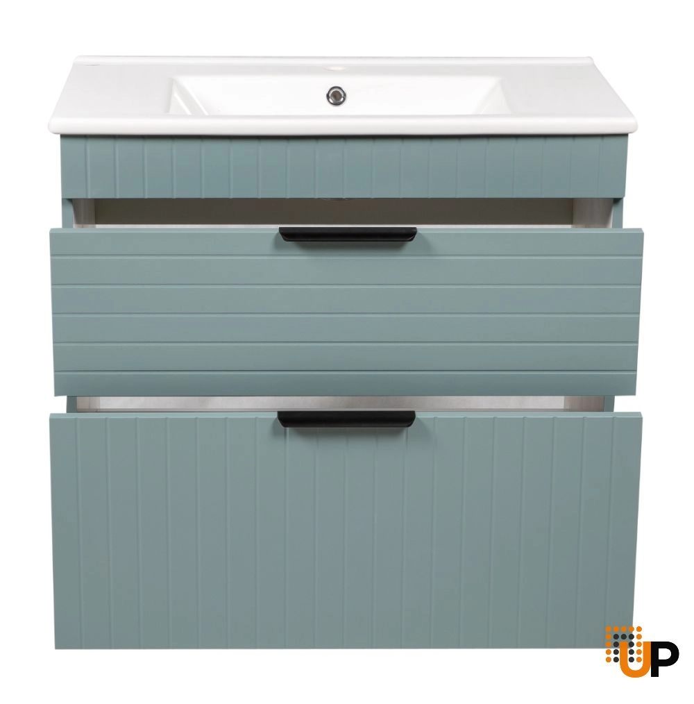 Modern Free Standing Bathroom Vanity with White Washbasin | Trevi Light Green Collection | Non-Toxic Fire-Resistant MDF-40" photo#3