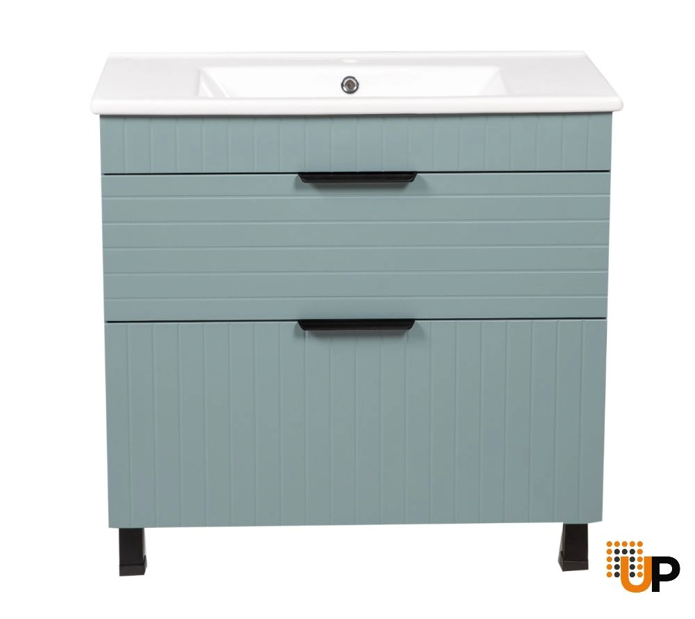 Modern Free Standing Bathroom Vanity with White Washbasin | Trevi Light Green Collection | Non-Toxic Fire-Resistant MDF-34" photo#4