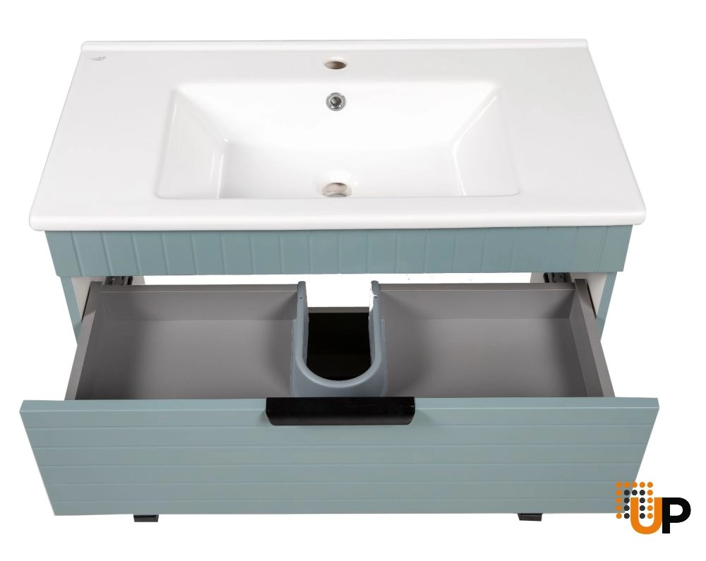 Modern Free Standing Bathroom Vanity with White Washbasin | Trevi Light Green Collection | Non-Toxic Fire-Resistant MDF-34" photo#5