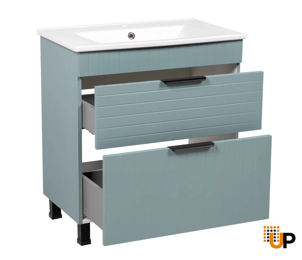 Modern Free Standing Bathroom Vanity with White Washbasin | Trevi Light Green Collection | Non-Toxic Fire-Resistant MDF photo#2