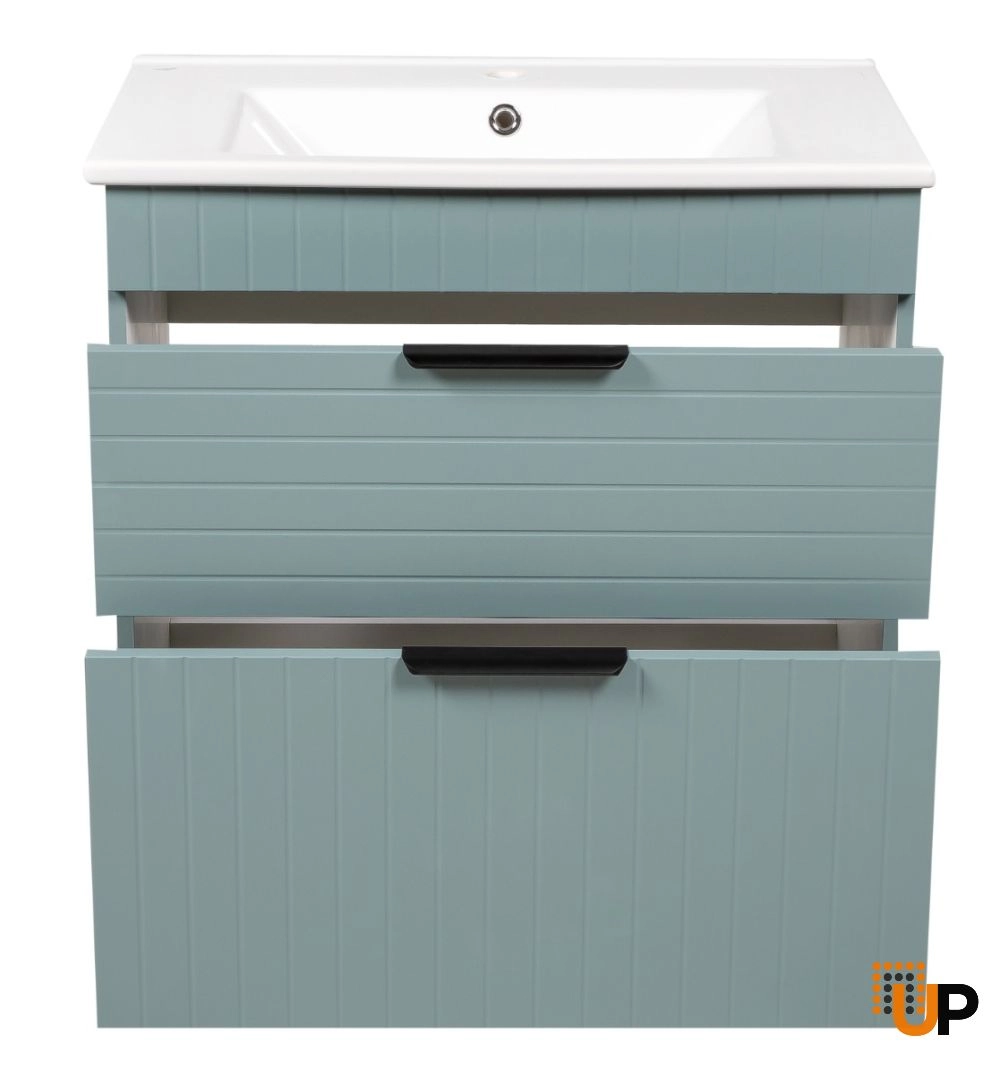 Modern Free Standing Bathroom Vanity with White Washbasin | Trevi Light Green Collection | Non-Toxic Fire-Resistant MDF photo#3