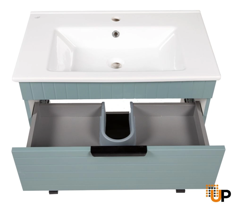 Modern Free Standing Bathroom Vanity with White Washbasin | Trevi Light Green Collection | Non-Toxic Fire-Resistant MDF photo#4