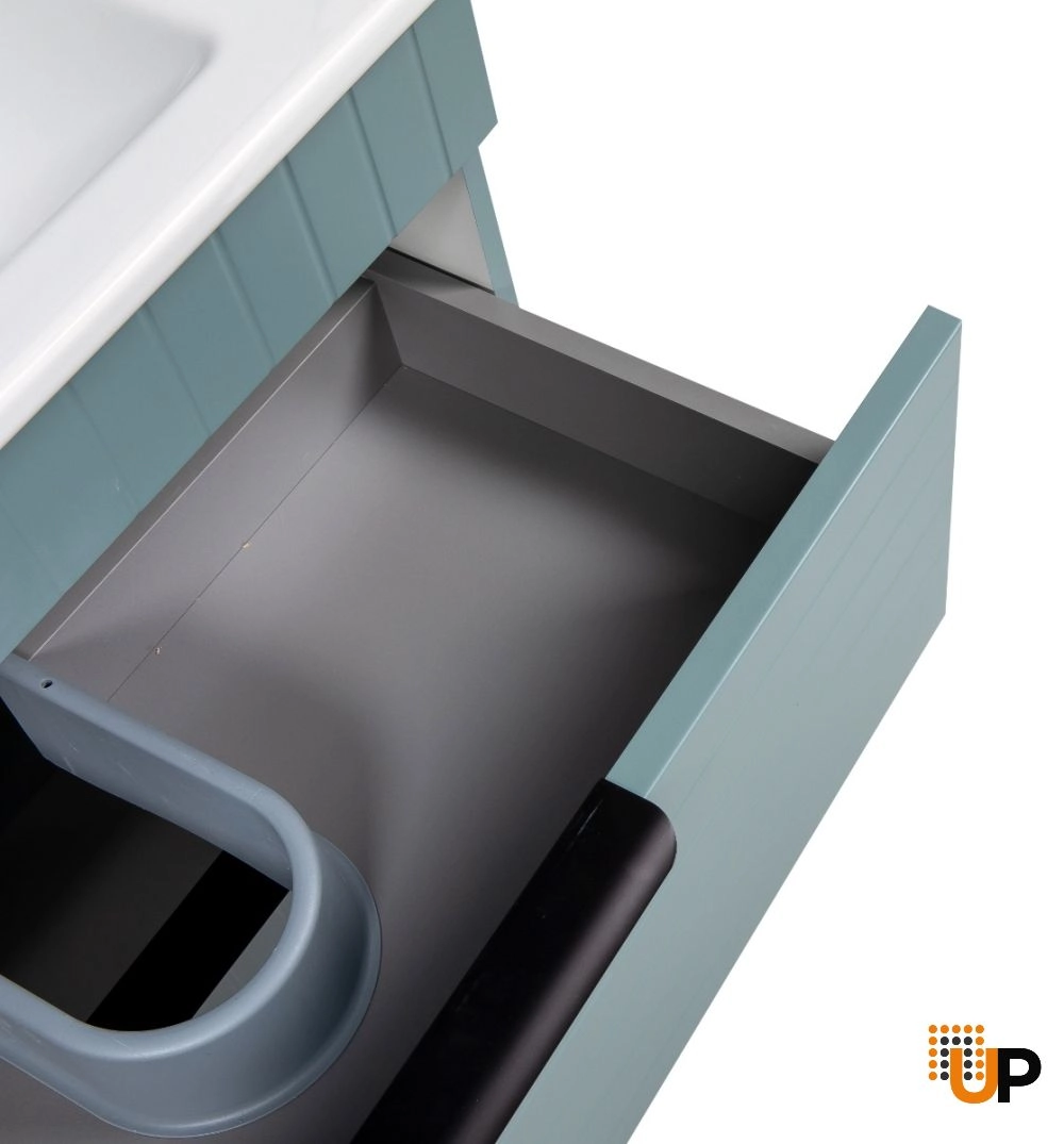 Modern Free Standing Bathroom Vanity with White Washbasin | Trevi Light Green Collection | Non-Toxic Fire-Resistant MDF photo#5