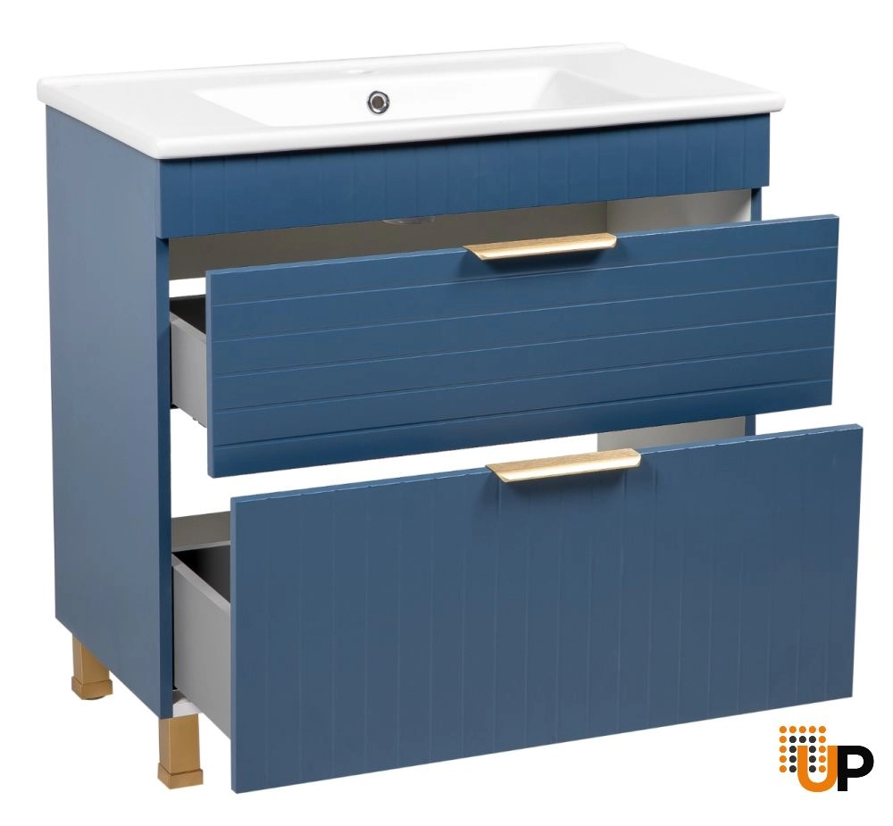 Modern Free Standing Bathroom Vanity with White Washbasin | Trevi Blue Matte Collection | Non-Toxic Fire-Resistant MDF-34" photo#2