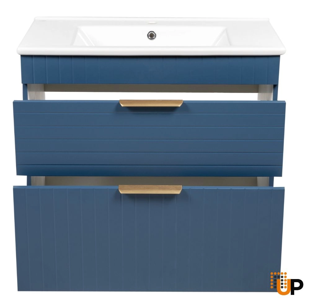 Modern Free Standing Bathroom Vanity with White Washbasin | Trevi Blue Matte Collection | Non-Toxic Fire-Resistant MDF-34" photo#3