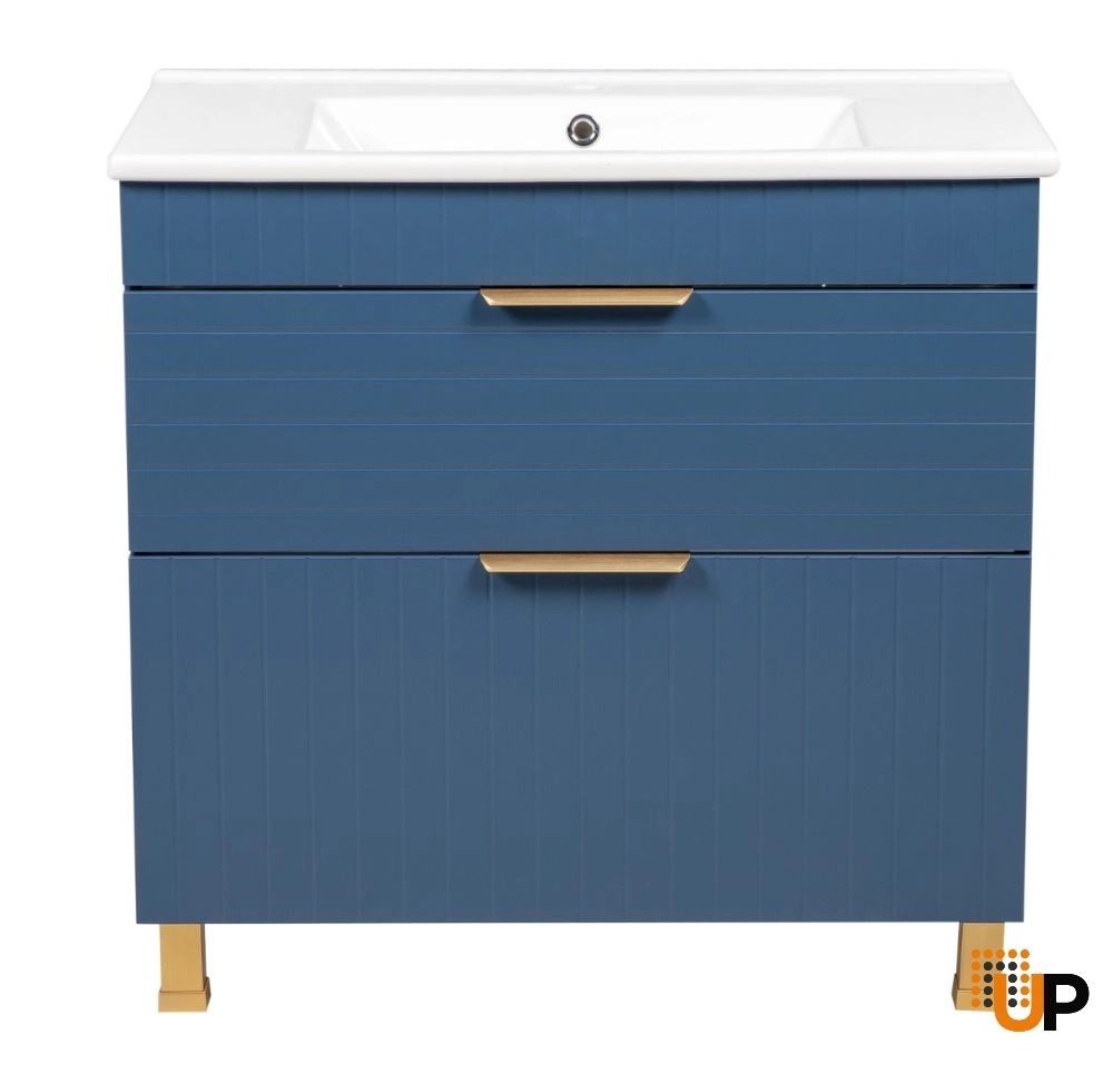 Modern Free Standing Bathroom Vanity with White Washbasin | Trevi Blue Matte Collection | Non-Toxic Fire-Resistant MDF-34" photo#4